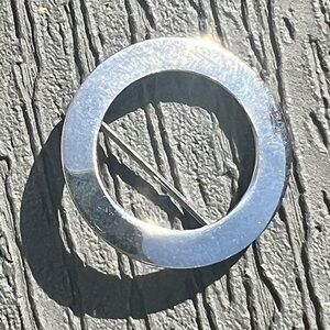 Vintage 1950s Sterling Silver Circle Pin - Mid-Century "Virgin" Purity Brooch